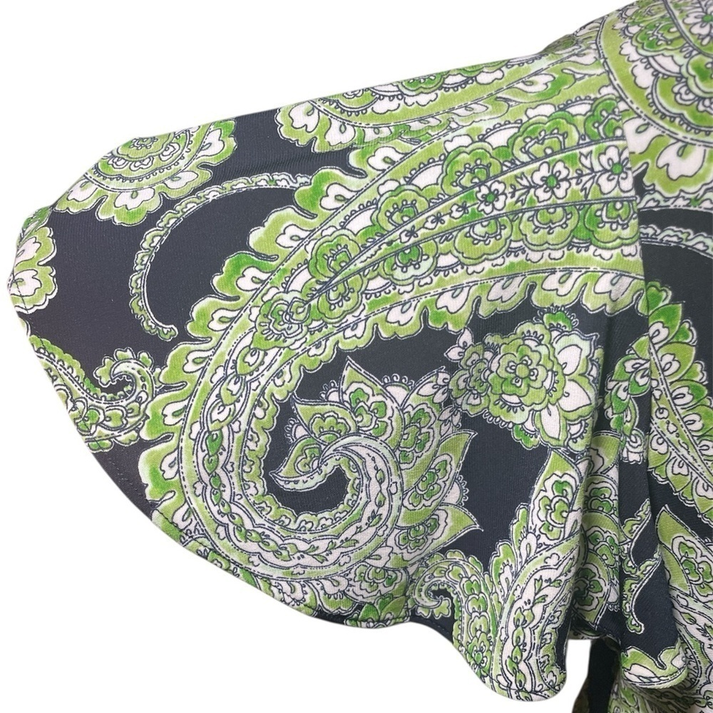 Tommy Hilfiger green with navy paisley print front tie dress sz 8 - Picture 2 of 5